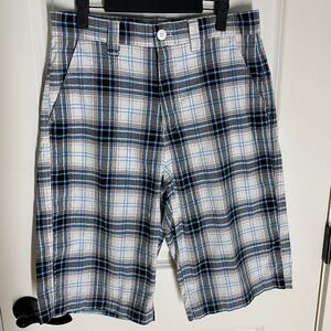 32" WAIST PLAID SOUTHPOLE SHORTS BLUE BLACK WHITE MENS